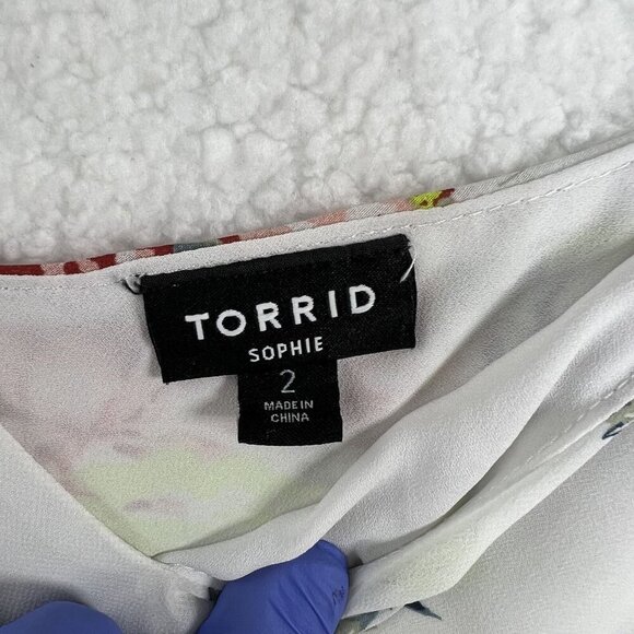 Torrid 2X Sophie Rose Swing Cami Flowy Tank Top White Neon Green Bloomcore Boho - Picture 7 of 10